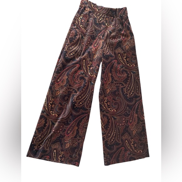 Banana Republic Paisley Velvet Wide‑Leg Pants Size 2 Quiet Luxury Old Money - Picture 2 of 13